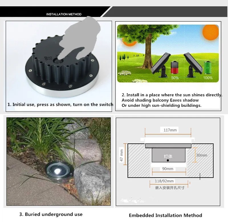 Солнечная энергия похороненный светодиодный 100 000 часов Авто-на датчик ночник наземная лампа Открытый Путь сад свет настил водонепроницаемый