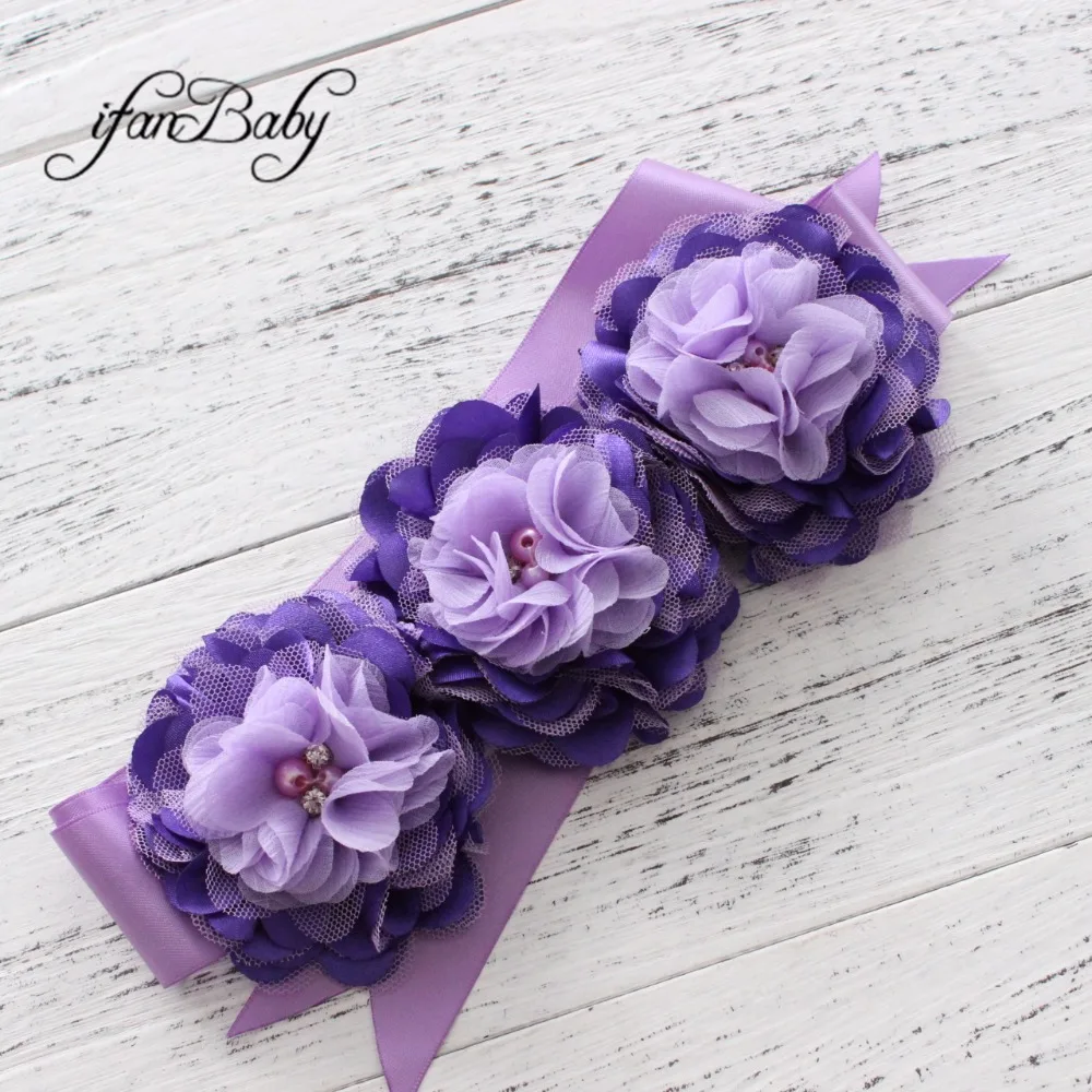 Fashion rhinestone Pattern satin fabric flower Belt girl sash waist belt