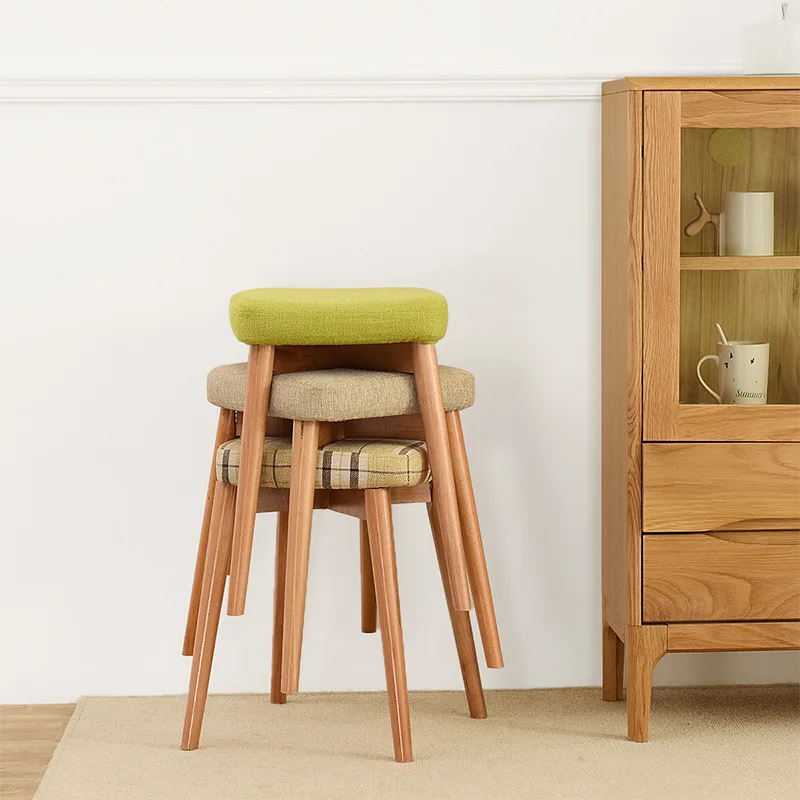

New Muebles De Madera Chair Kruk For Creative Small Stool Solid Wooden Dinner Square Cloth Dressing Fashion Modern