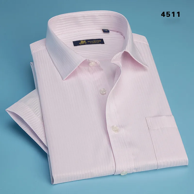 Новый 2018 Лето с коротким рукавом саржа сплошной полосатый хорошо пригнанной классические деловые мужские мужская классическая рубашка