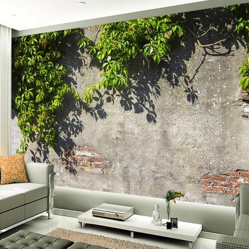 Us 8 06 52 Off Custom Mural Wallpaper Tree Branches Green Leaves Brick Wall 3d Wallpaper For Living Room Cafe Restaurant Wall Decor Painting In