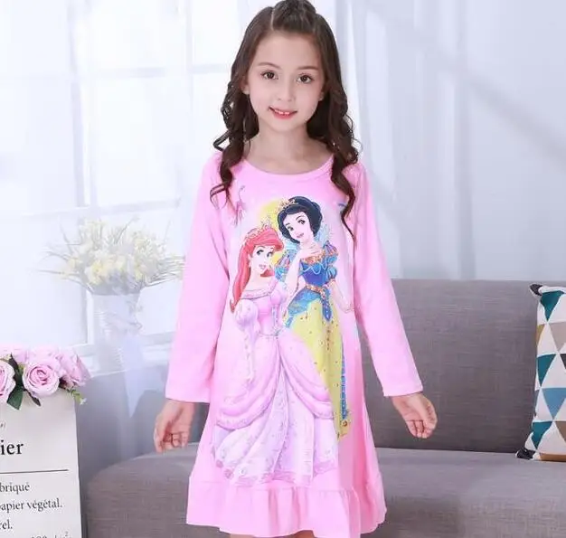 Retail Spring Autumn Big girls Nightgowns Pajamas kids long sleeved nightdress cute cartoon child female baby sleeping Underwear