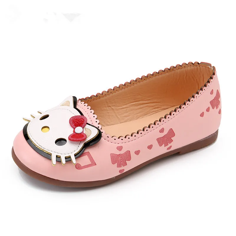 Новая популярная кожаная обувь для девочек с героями мультфильмов hello kitty Дизайн Розовый Белый Принцесса Милая Детская обувь на плоской
