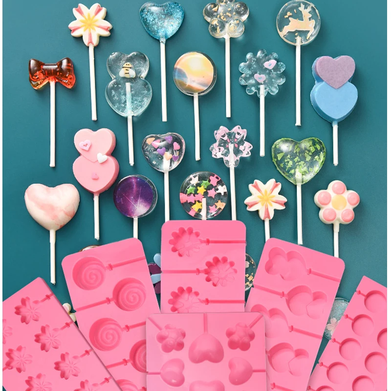 

Heart Round Flower shape lollipop silicone mold Bakeware 3D Handmade Pop Sticks Lolly Candy Chocolate cake decorating moulds