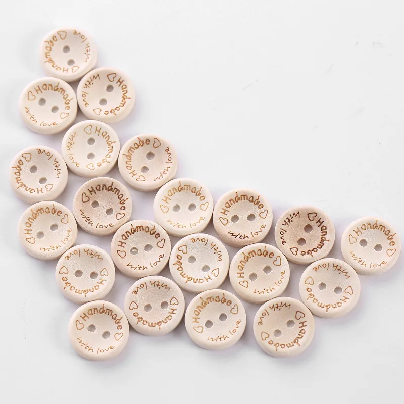 10PCS/lot Natural Color Wooden Buttons Handmade Love Letter Raoud Decorative Wood Button Craft DIY Baby Apparel Accessories