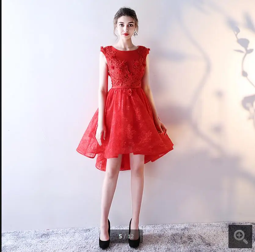 2017 Последние Стиль Короткие с красным кружевом Высокий Низкий платья для выпускного вечера до колен аппликации из бисера с открытой спиной