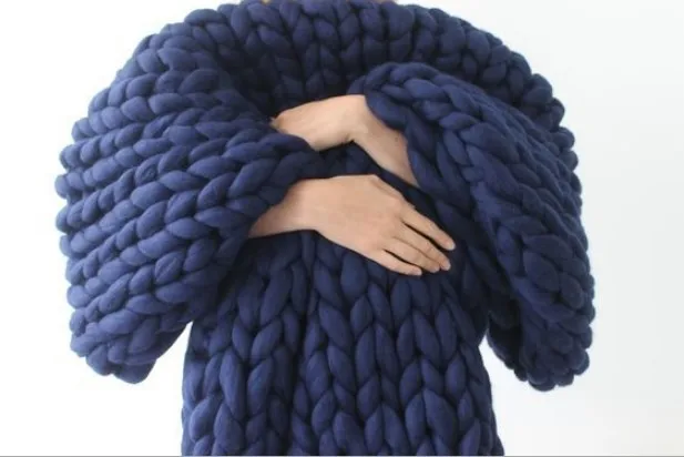 CAMMITEVER 6 см толстое большое мягкое одеяло крупной ручной вязки пледы зимняя кровать диван плоское толстое трикотажное покрывало для дивана - Цвет: dark blue
