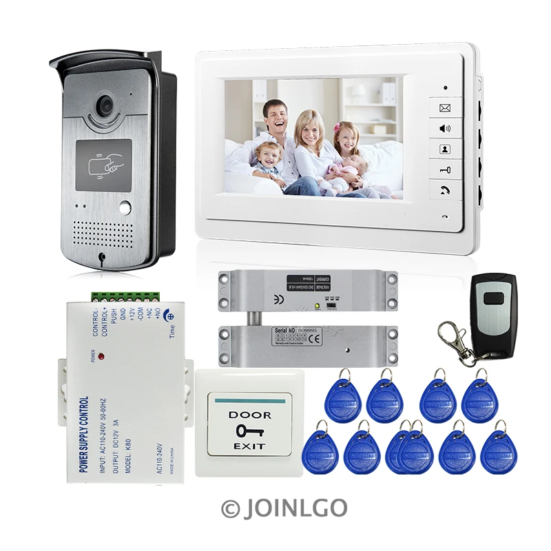 

FREE SHIPPING 7" Color Video Door Phone Intercom System White Monitor Waterproof RFID Doorbell Camera + Electric drop bolt lock