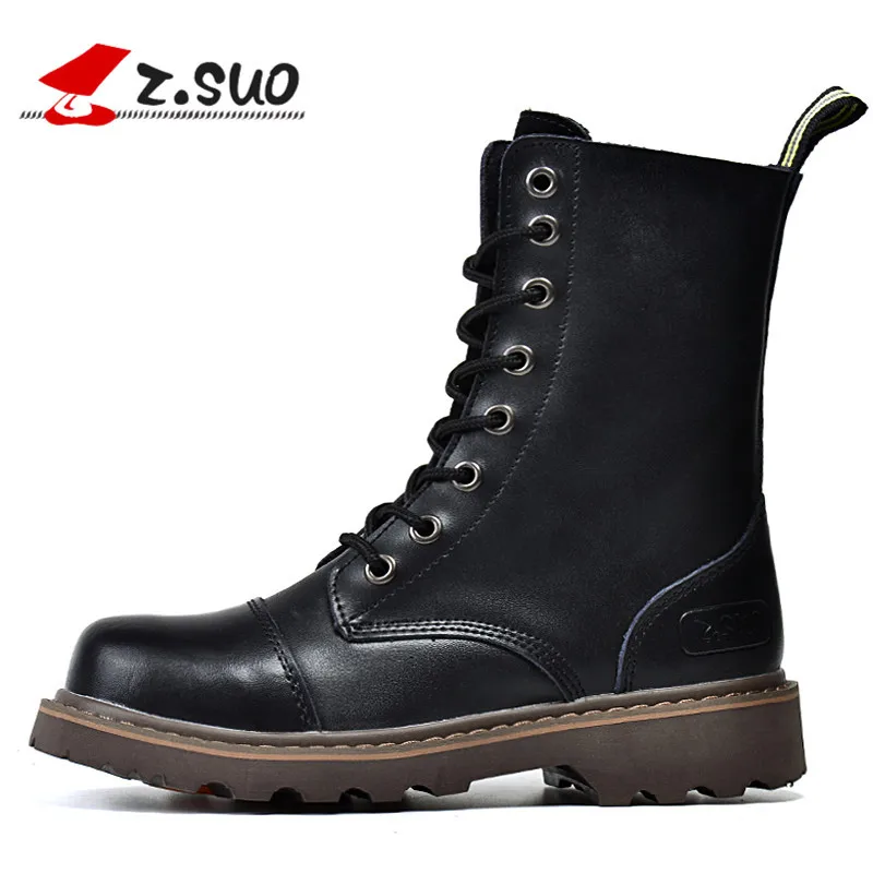 Z.Suo Brand 2017 British Style Genuine Leather Women Motorcycle Boots High Top Martin Boots Old Vintage Boots Retro Botas Mujer