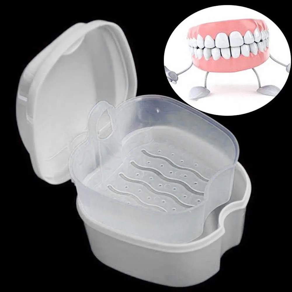 

Denture Bath Box Case Dental False Teeth Storage Box with Hanging Net Container Plastic artificial tooth Organizer 2018 K3