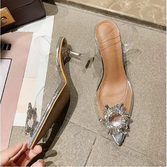 Transparent Sandals Platform Pointed Toe Crystal High Heels Clear Sandalias Women Summer Shoes Heels/6.5cm