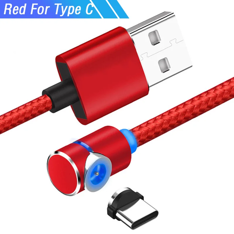 90 прямоугольный Micro Usb кабель Магнитный зарядный Usb C кабель usbc для Google 3A 3 2 XL Xiaomi Redmi 7 Oppo Reno магнит Conector - Цвет: Red For Type C