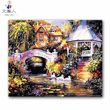 Живописи по номерам Томас пейзаж мост и поток рисования, раскраски акриловая живопись картины на холсте номер hoom декора 40*50