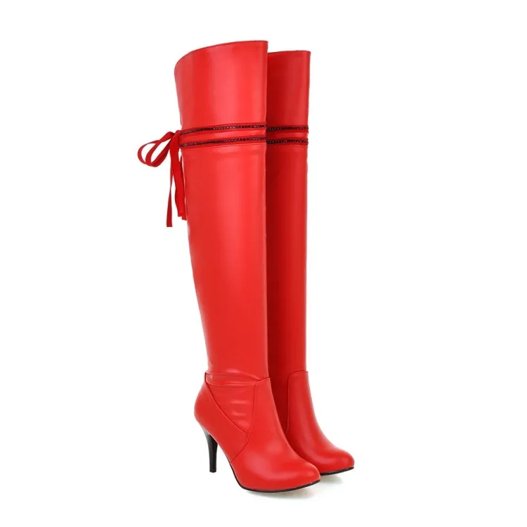 Большой размер 34-50, г. Новые зимние ботинки на высоком каблуке элегантная пикантная женская обувь для отдыха кожаные ботинки на тонком каблуке с круглым носком, 916 - Цвет: Красный
