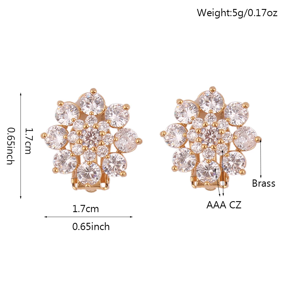 AAA Cubic Zircon Flower Shape Clip on Earrings For Women Bride Wedding Elegant No Hole Earrings No Allergy