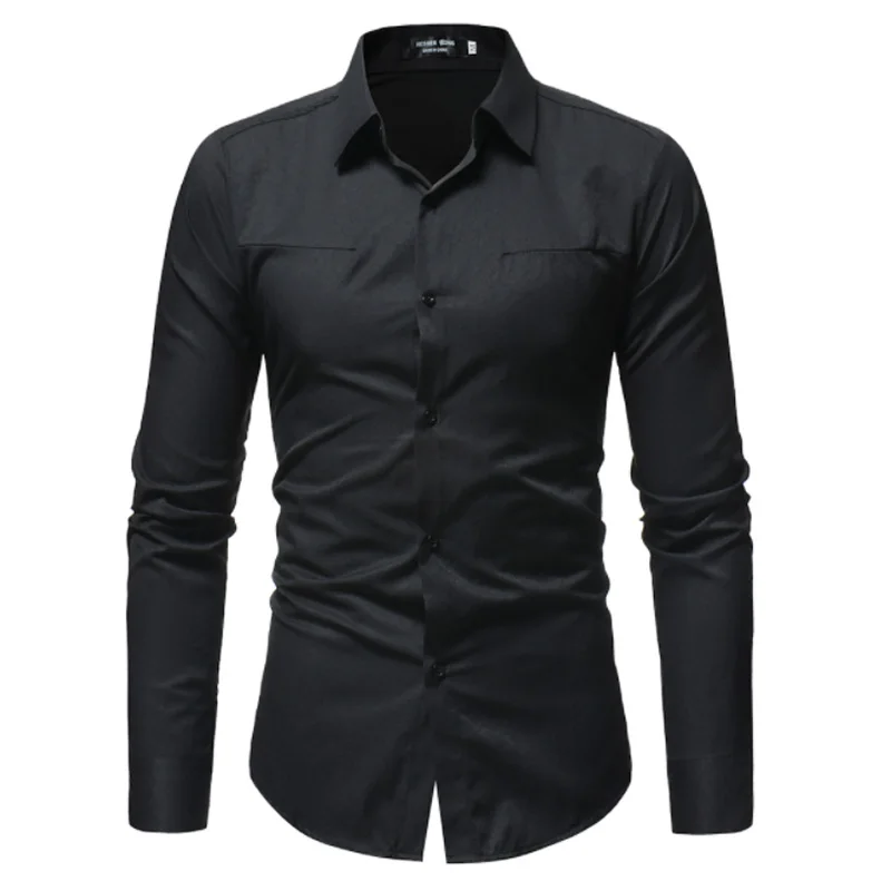 

Men Shirt Brand 2019 Male High Quality Long Sleeve Casual Shirts Solid color Wave Slim Fit Man Dress Shirts Camisa Masculina 3XL