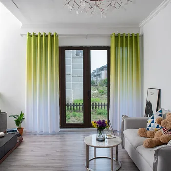 

Home Hotel Modern Gradient Window Curtain Leaves Sheer Curtains Smooth Tulle Voile Drape Valance Live Room French Wind Curtain