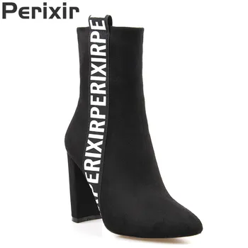

Women Faux Suede fashion Ankle Boots Shoes Pointed Toe High Square Heel Botas Mujer Botte Femme Fashion High Quality Shoes