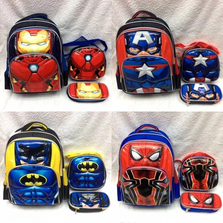 

3pcs/set 16" Superman Batman Spiderman Captain America Boy Girl Primary School bag Teenager Schoolbags Student Backpacks