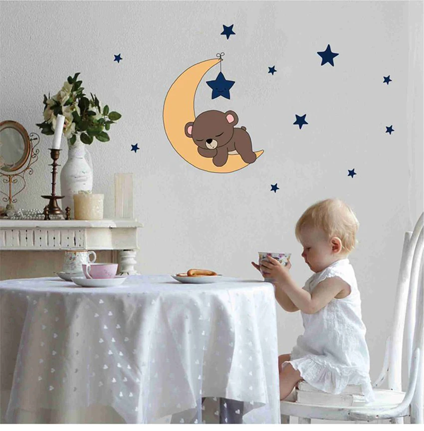 Милые Мультяшные Медведи детские наклейки на стену звезда ПВХ детская комната украшение для детской комнаты украшение для дома художественные наклейки Животные обои