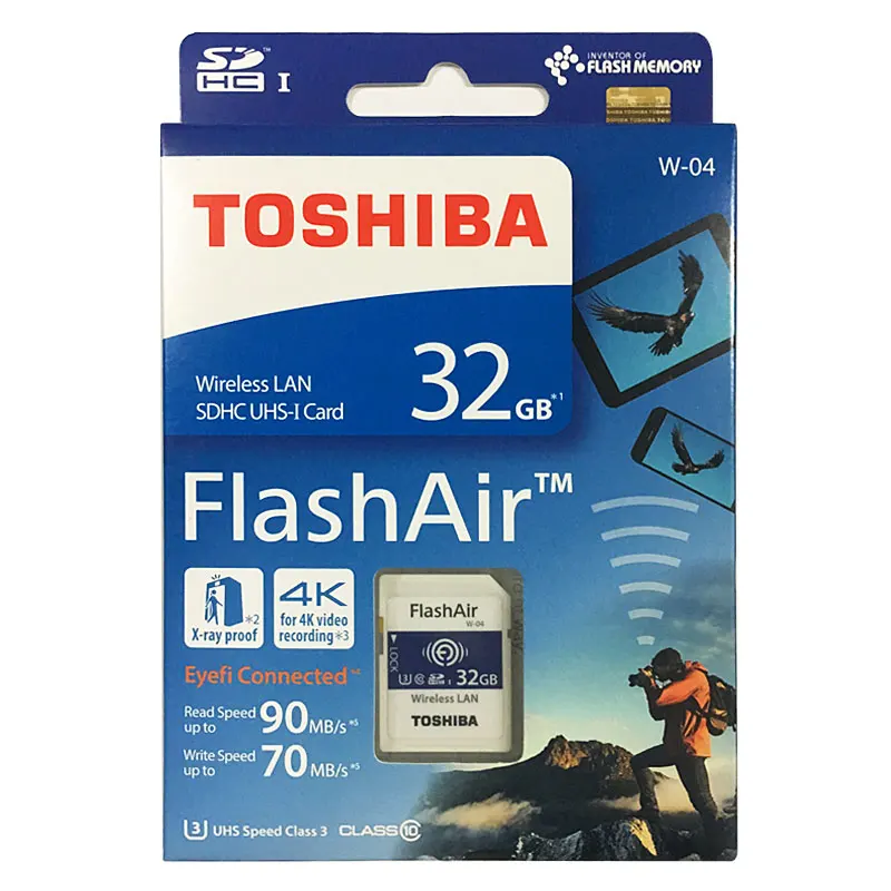 TOSHIBA W-04 Wi-Fi SD карты 32 ГБ, 64 ГБ карты памяти U3 CLASS 10 FlashAir Беспроводной LAN SDHC UHS-I карты для 4 k видео reecording Камера