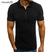 MoneRffi,, мужская рубашка с коротким рукавом, одноцветная, на молнии, с отложным воротником, футболка, летняя, повседневная, тонкая, топы, Camisetas Hombre