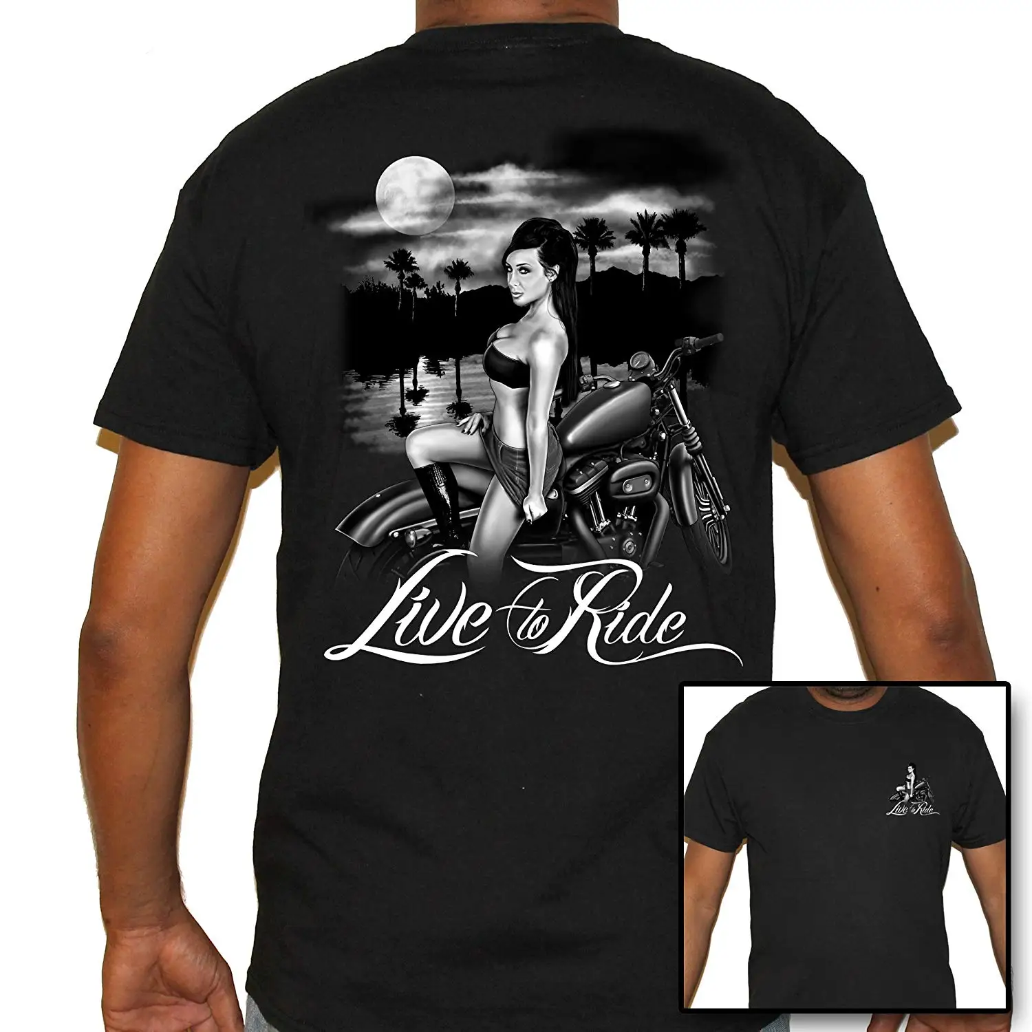 

2019 Funny Biker Life Mens Live To Ride T-Shirt Double Side Unisex Tee
