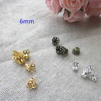 

200 pcs Mini Flower Bead Cap 6mm Metal Filigree Cup, DIY Crafts Supplies,Gold-color,Silver-color,Steel,Bronze -Free Shipping