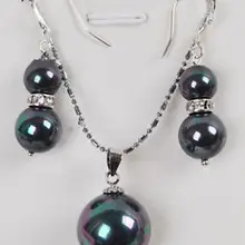 925 серебро 8*10*14 мм черный перламутр, жемчужина серебряное ожерелье с подвеской на крючках серьги наборы белый серебряный кристалл женщин