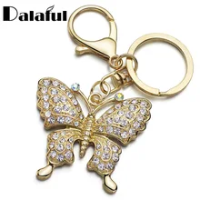 Dalaful горный хрусталь бабочка цепочки кольца для ключей держатель Кристалл для женщин Ювелирный мешок кулон для автомобиля Брелки K292