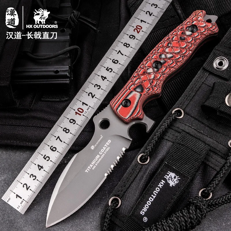 

HX Outdoors Camping Knives ,Hunting knife ,Survival Rescue Knife, 440c Steel ,Red G10 Handle ,Thickness: 0.49cm