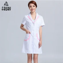 Униформа медсестры Для женщин медицинский Халат с эффектом потертости; Костюмы Рубашка с короткими рукавами хирургические халаты стоматологический Красота полости рта Pet Doctor голени закрывается