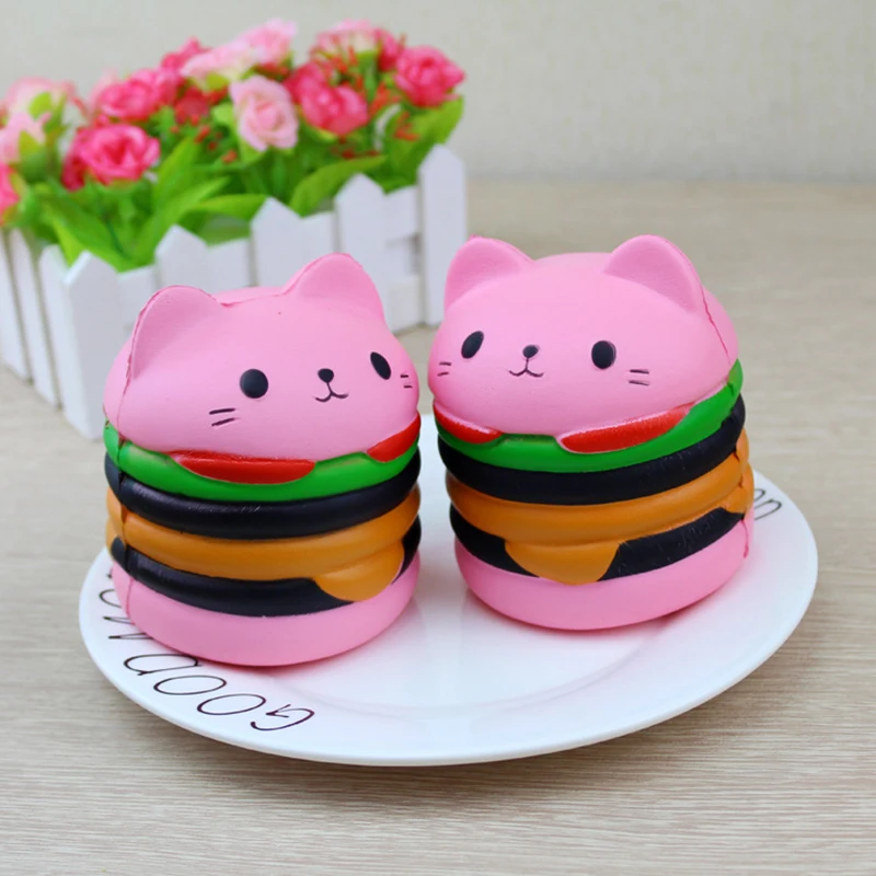 Squishy Jumbo Kawaii 9.5cm Hamburger Cat Squishy Slow Rising Squeeze Bread Stress Relief Toys Phone Strap Squish Kid Juguetes