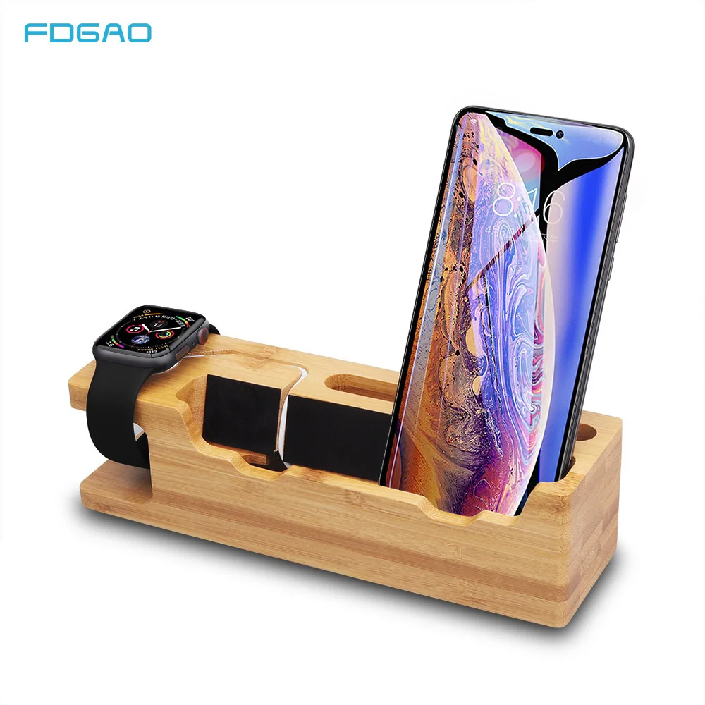 

FDGAO Phone Holder Charger Dock Station Bamboo Desk Lazy Wood Charging Stand for Apple Watch 4 3 2 1 for iPhone XS XR X 8 7 6s 6