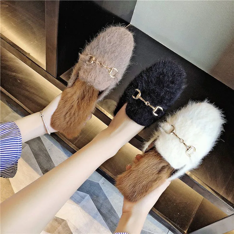 

Bailehou High Quality Fur Slippers Flats Ladies Mules Slip On Casual Shoes Brand Slides Flip Flops Woman Shoes Outdoor Slippers