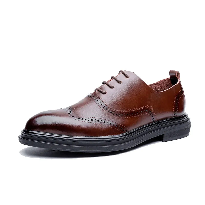Misalwa/Мужские модельные туфли с перфорацией типа «броги»; дышащая Повседневная Деловая кожаная обувь на шнуровке; элегантная мужская Свадебная обувь в британском стиле - Цвет: Brown ZYD12