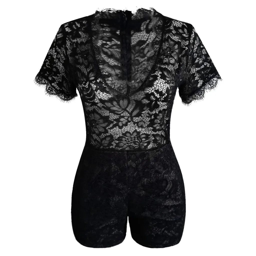 Womail bodysuit Women fashion Lace Sleeveless Hollow Out Short Jumpsuit Ladies club Playsuit Romper holiday Sexy Skinny J612