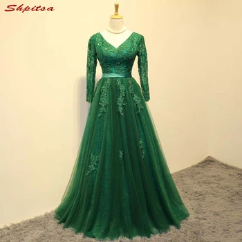 

Green Long Sleeve Lace Mother of the Bride Dresses Gowns for Weddings A Line Bridal Formal Godmother Groom Long Dresses