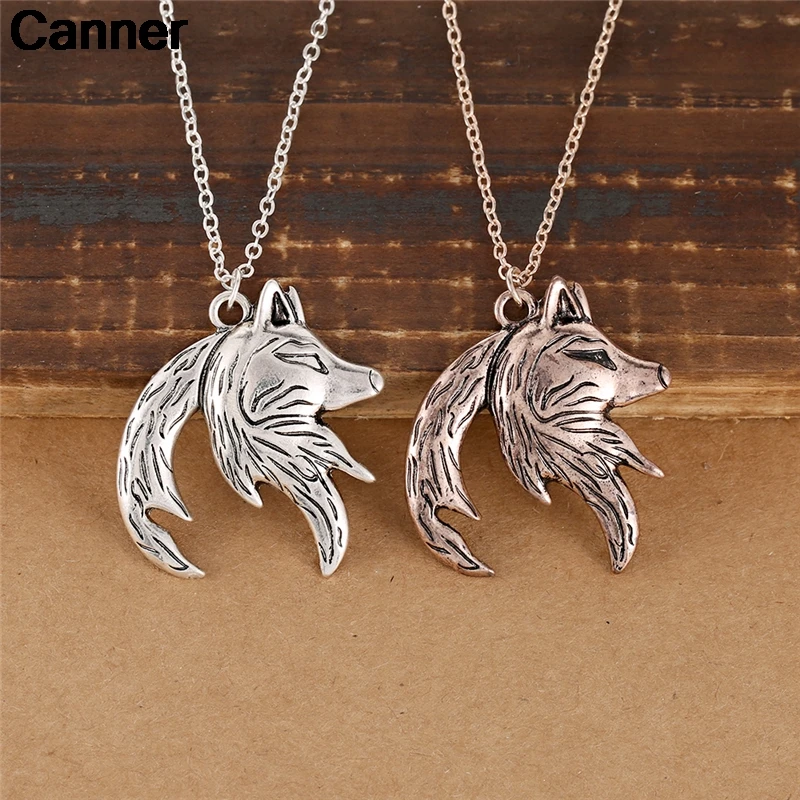 Canner Wolf, ожерелье для мужчин и женщин, серебряное, винтажное, волчье ожерелье, пара, переплетенная подвеска, ожерелье, подарок, ювелирное изделие, воротник de lobo C5