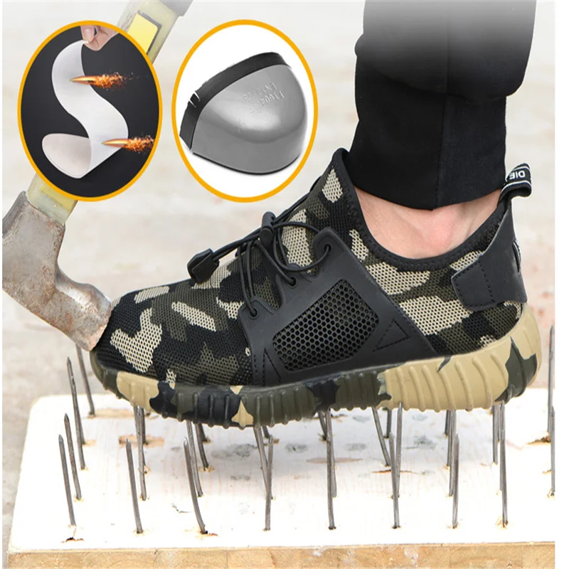 

2019 Luxury Work Shoes for Men and Women Steel Toe Cap Work Safety Shoes Camouflage Fashion Designer Gym Trainer Sneakers