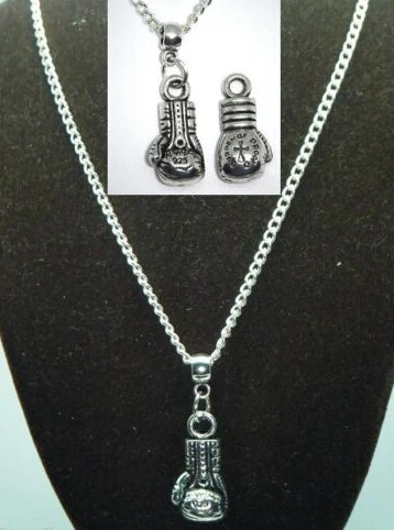 

10 Pcs Fashion Jewelry Vintage Silver Boxing Gloves Charms Pendant&Necklace Sweater Chain Free shipping D451