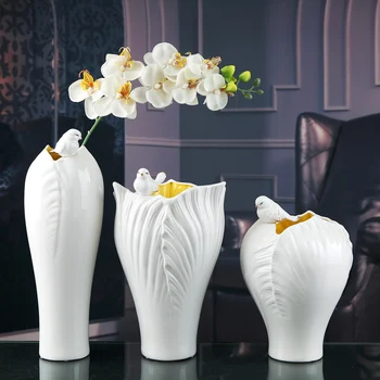 

white ceramic creative Magpie birds flowers vase pot home decor crafts room wedding decorations handicraft porcelain figurines