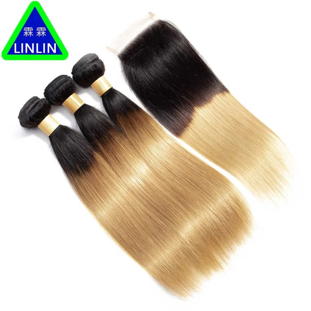 LINLIN Pre-Colored Ombre Peruvian Straight Hair 3 Bundles With 4x4 Closure #1b/27 Non-Remy Ombre Human Hair Weave Hair Rollers LINLIN Pre-Colored Ombre Peruvian Straight Hair 3 Bundles With 4x4 Closure #1b/27 Non-Remy Ombre Human Hair Weave Hair Rollers