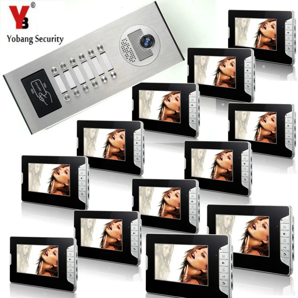 YobangSecurity RFID дверной Звонок камера 7 дюймов монитор видео дверной звонок камера разблокировка домофон система 12 монитор