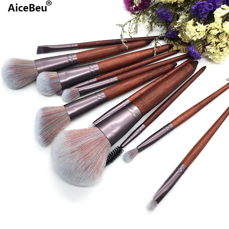 

AiceBeu 11pcs Coffee Makeup Brushes Premium Makeup Brush Professional Luxury Wood Handle Powder Blending Brush Cosmetics Tools