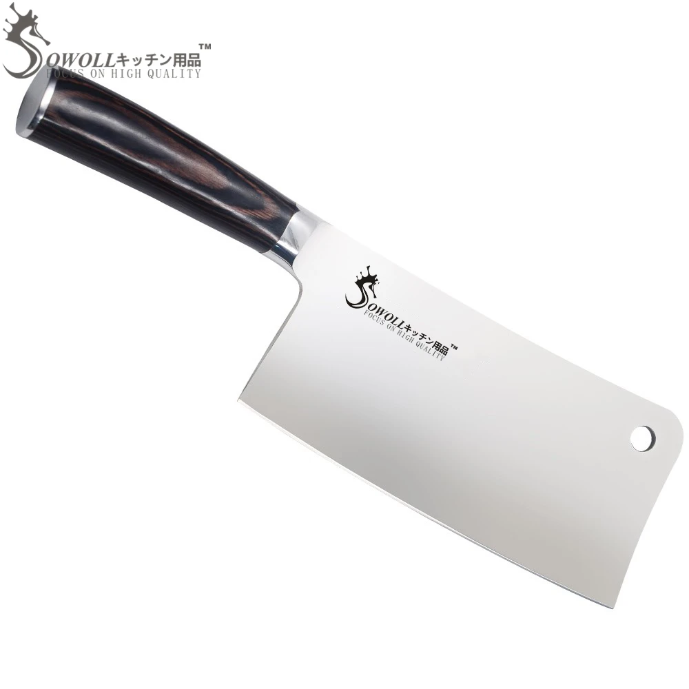 SOWOLL Brand 7 Inch Chopping Knife 7CR17mov Stainless Steel Kitchen Knife color wood handle Cleaver Knife For Cooking best gift