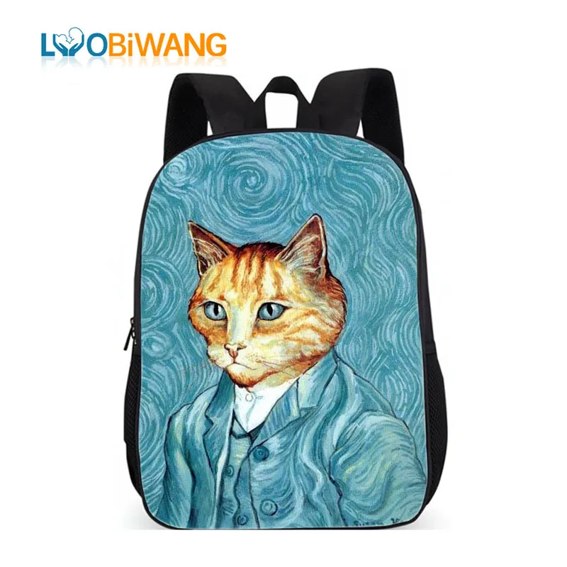 Рюкзак LUOBIWANG Van Gogh с принтом кота для мальчиков и девочек подростков студенческий