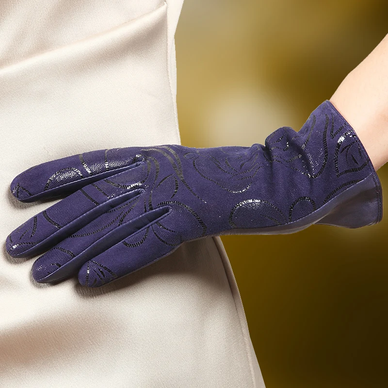 Women Genuine Leather Gloves Colorful Goatskin Gloves Touchscreen Winter Leather Gloves Plus Velvet Driving Gloves L167NC2
