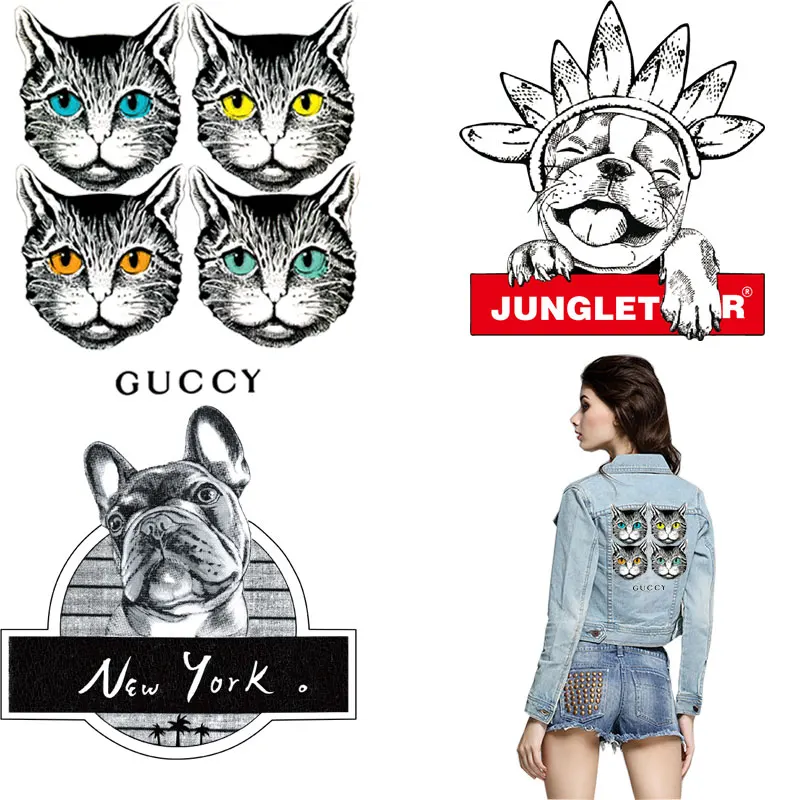 

american style black cat dog iron on patches for clothing mickey sticker diy applique heat transfer strange thing patch vetement