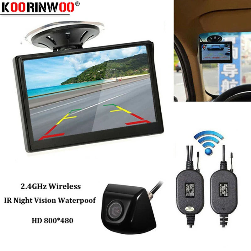 

Koorinwoo Wireless Parking 5Inch HD Screen Suction top Monitor Wide Angle LED Night Vision Metal Body Rear View Camera Universal